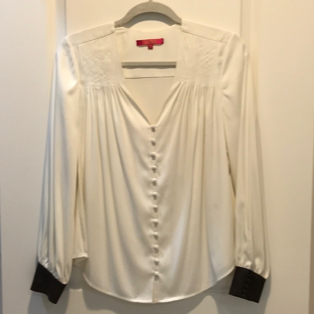 Catherine - Catherine Malandrino Ivory blouse with black cuffs.  Size 4